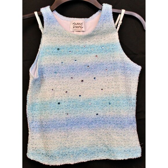 Sara Sara 2pc Tank Top Skirt 12 Blue Ombre Rhinestone Beach Ocean Stretch Casual - Picture 2 of 12